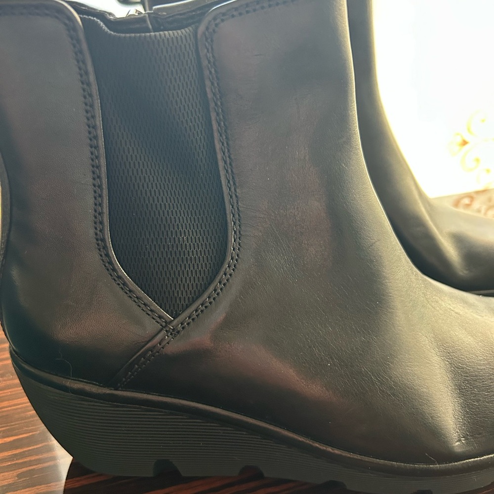 Clarks Black Leather Wedge Boots